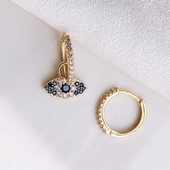 18K Gold Plated Evil Eye Earring (Single) - Picture 1 of 2